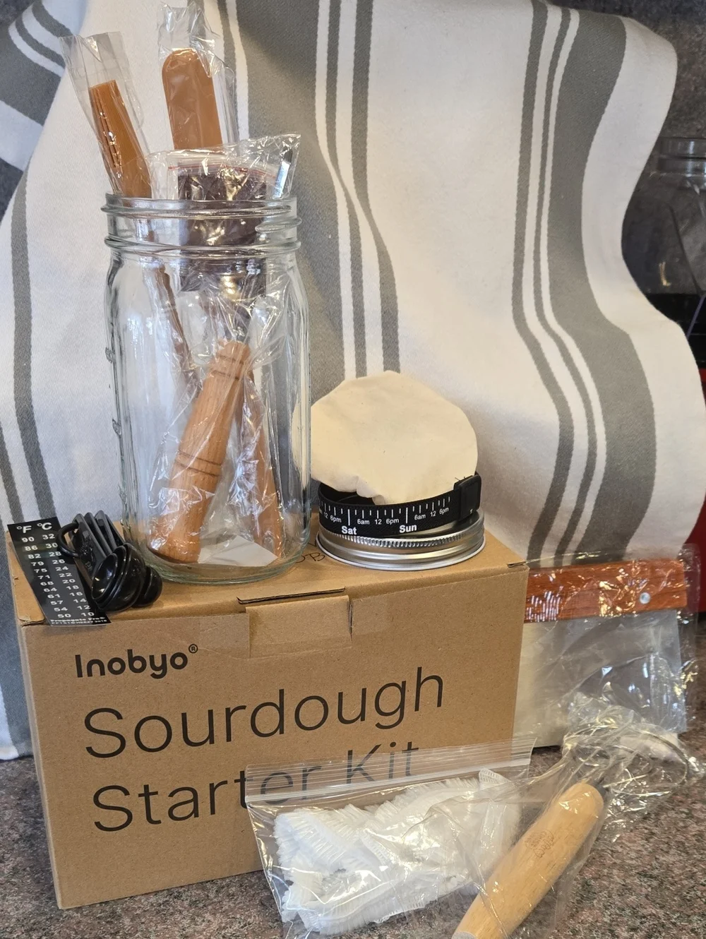 Inobyo Sourdough Starter Kit – Mason Jar & Tools (Beige, Wood)